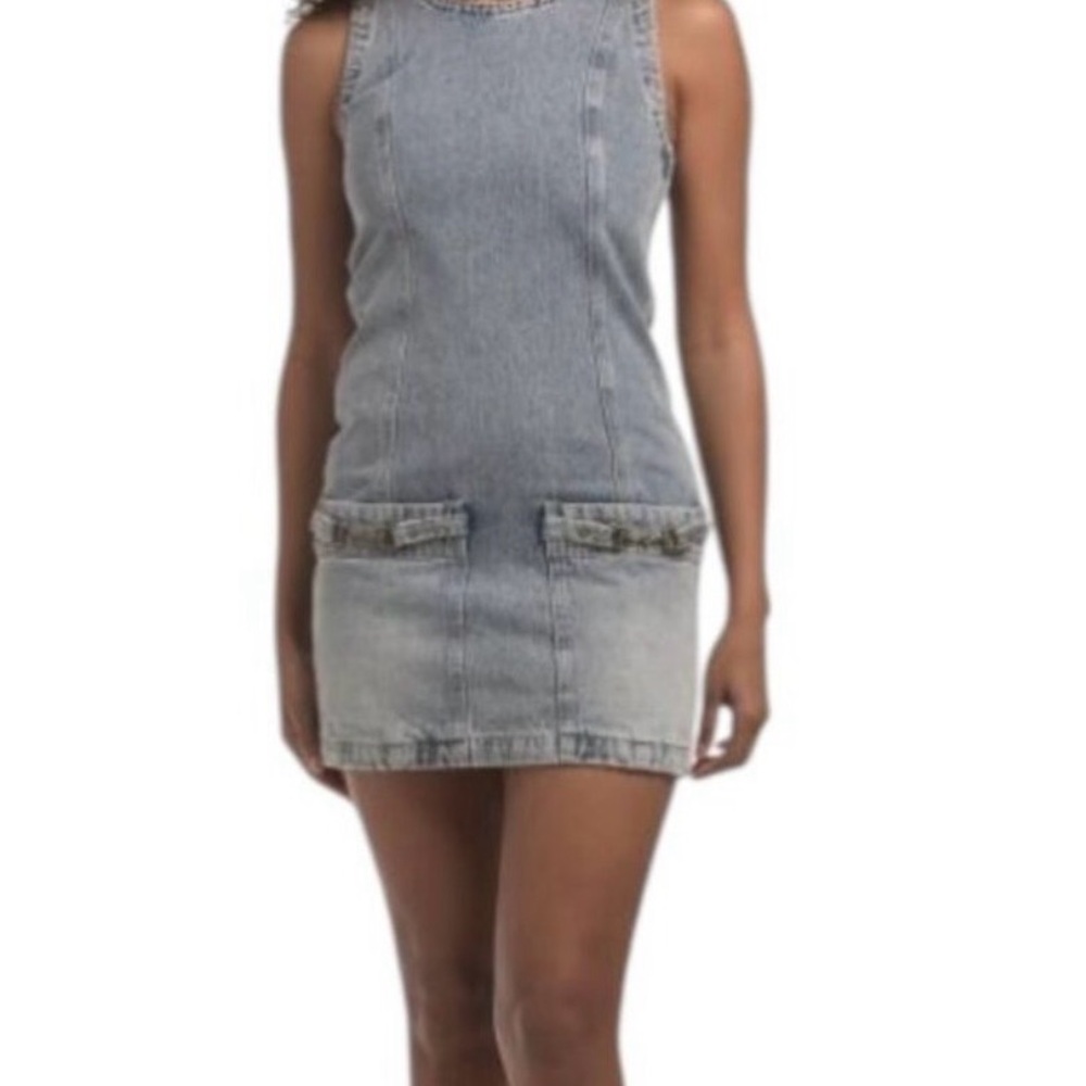 Sleeveless Light Wash Denim Mini Dress